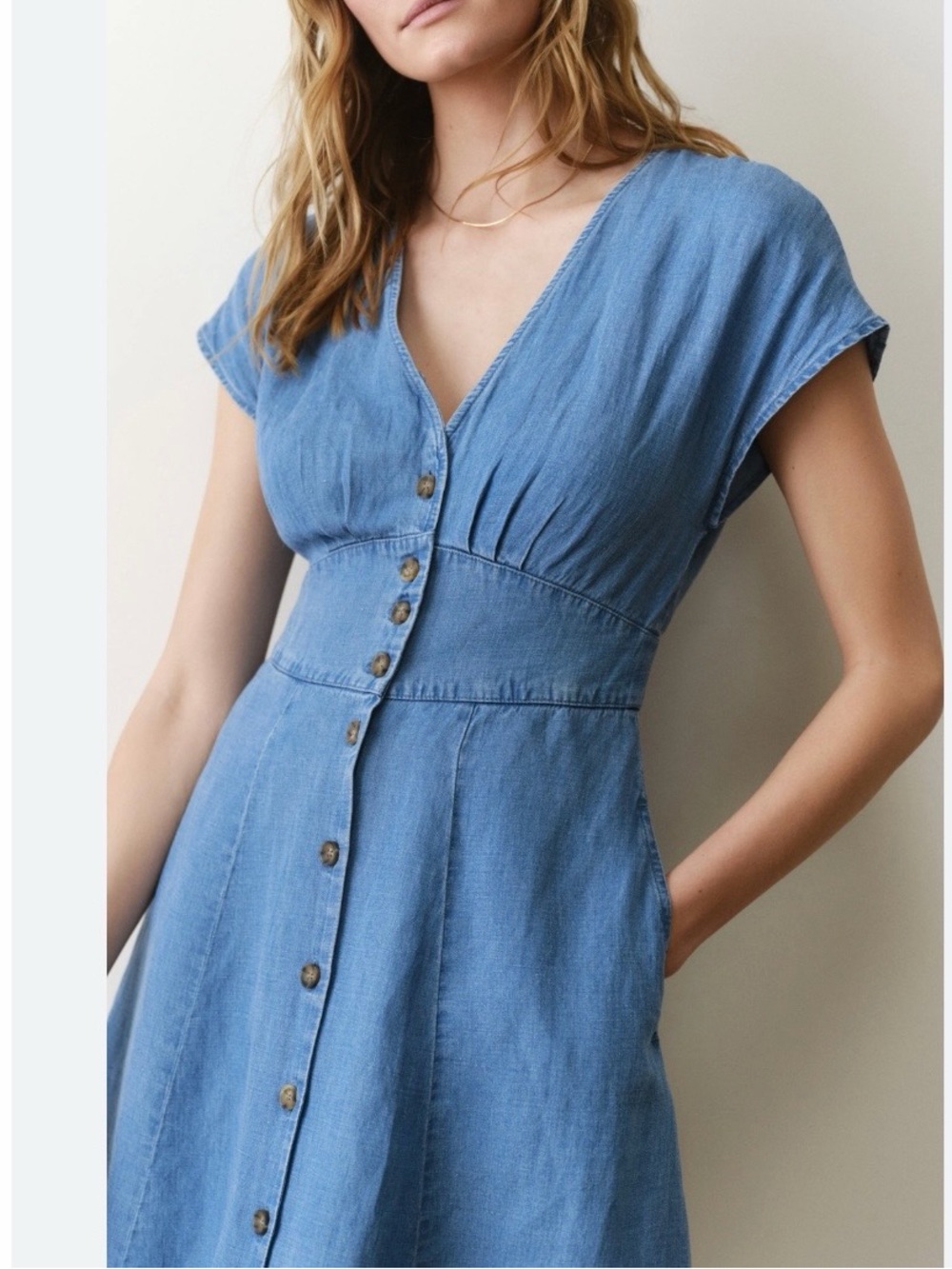 Marine Layer Light Blue Button-Front V-Neck Mini Dress Sz S NWT - Picture 3 of 14
